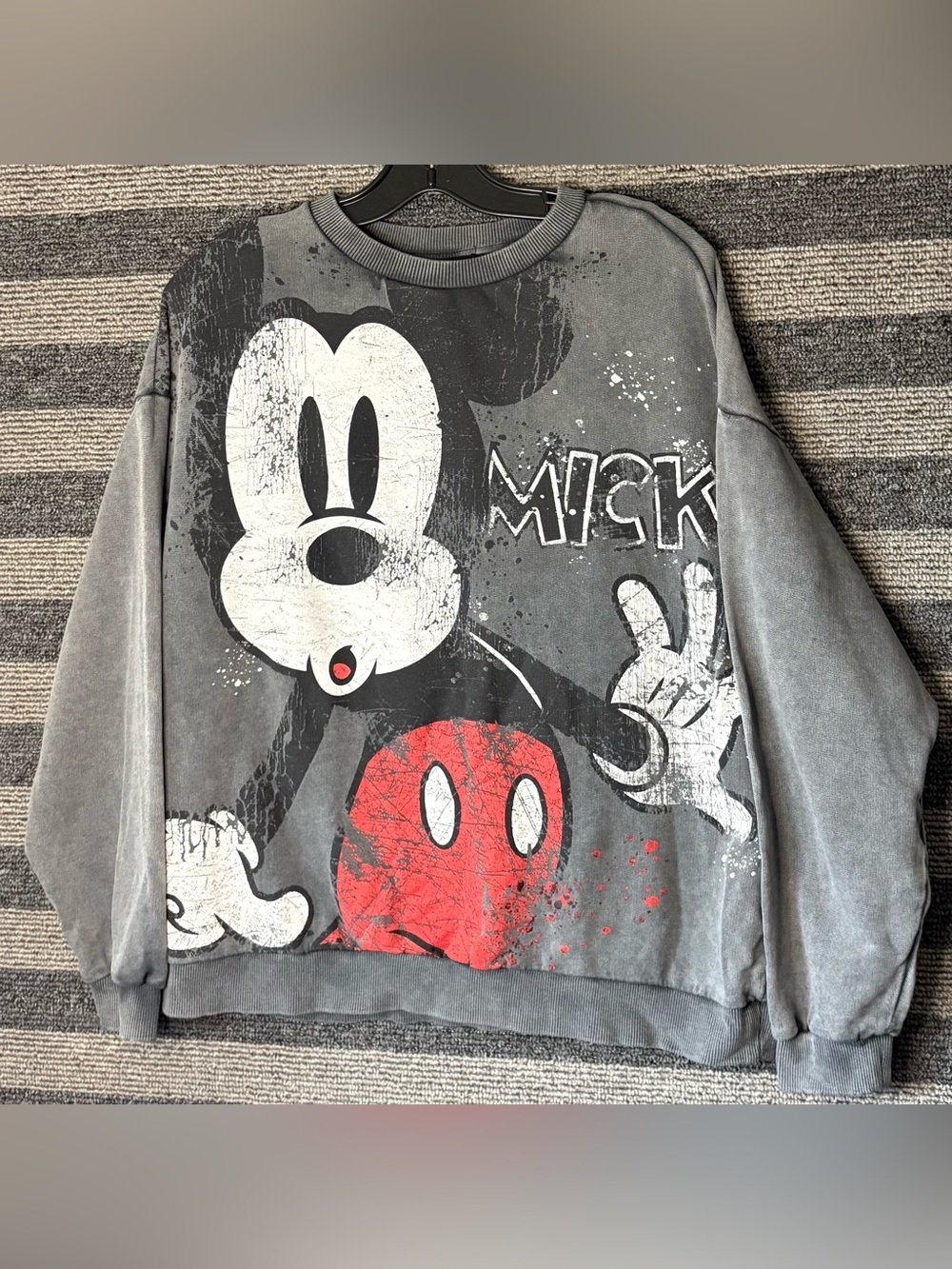 Desigual Gray Mickey Mouse Graphic Sweatshirt with Red Accent